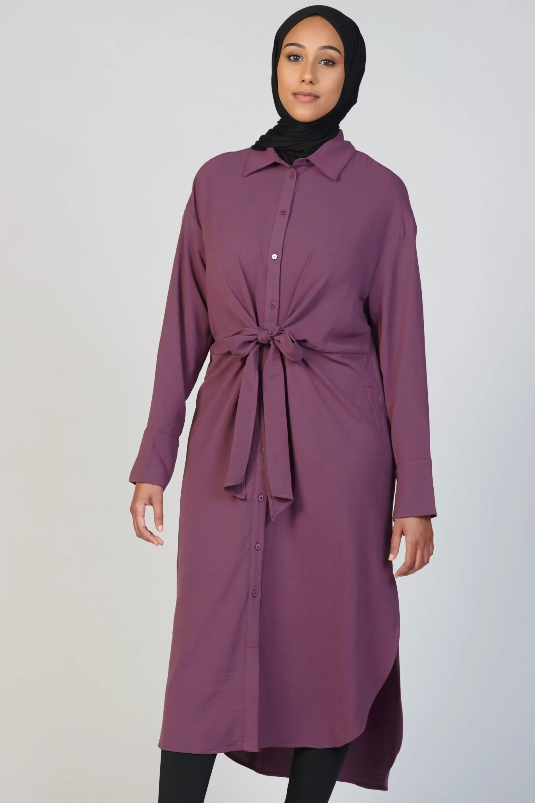 Front Tie Midi Dress - Dark Mauve