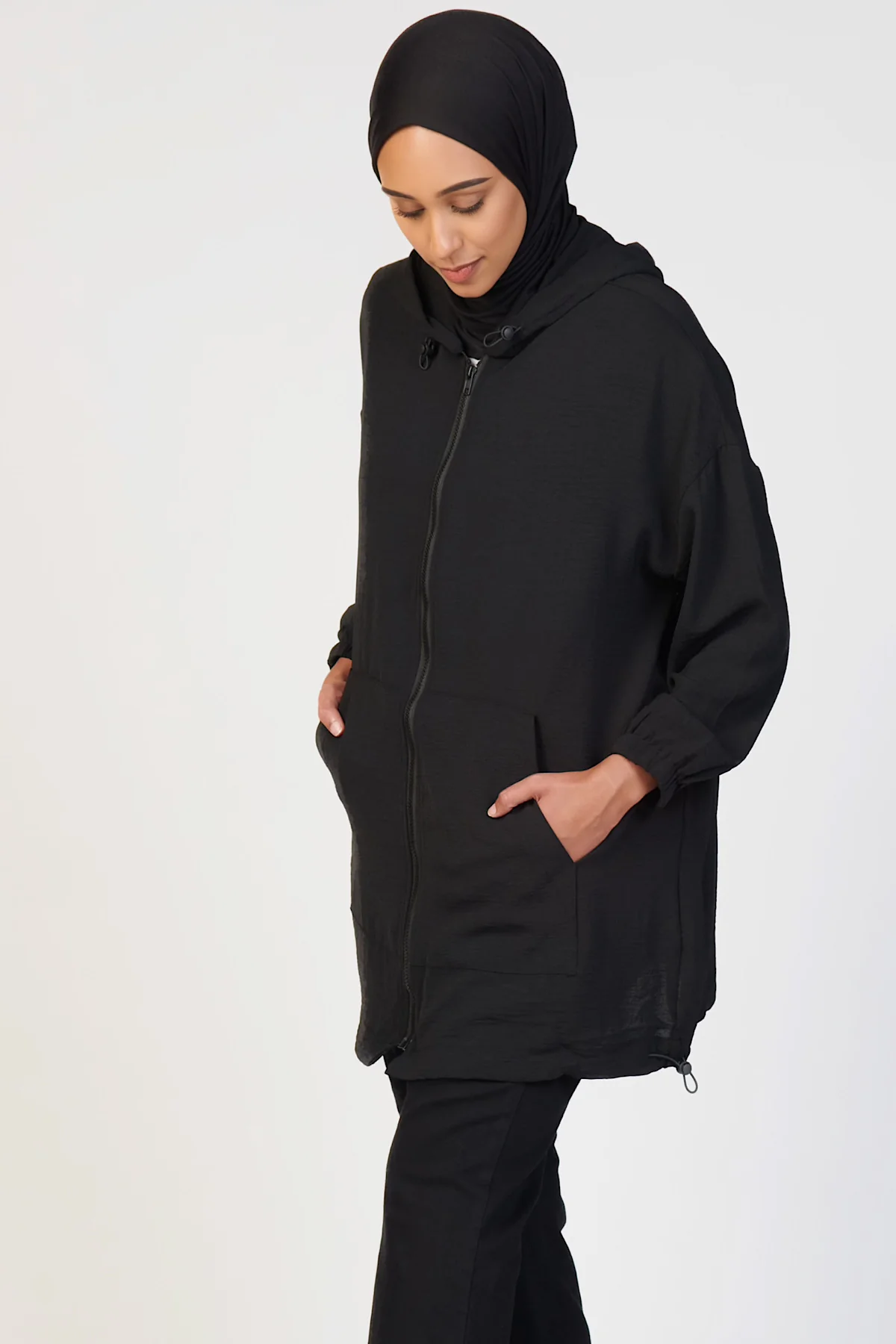 Light Zip Up Hoodie- Black - Image 2