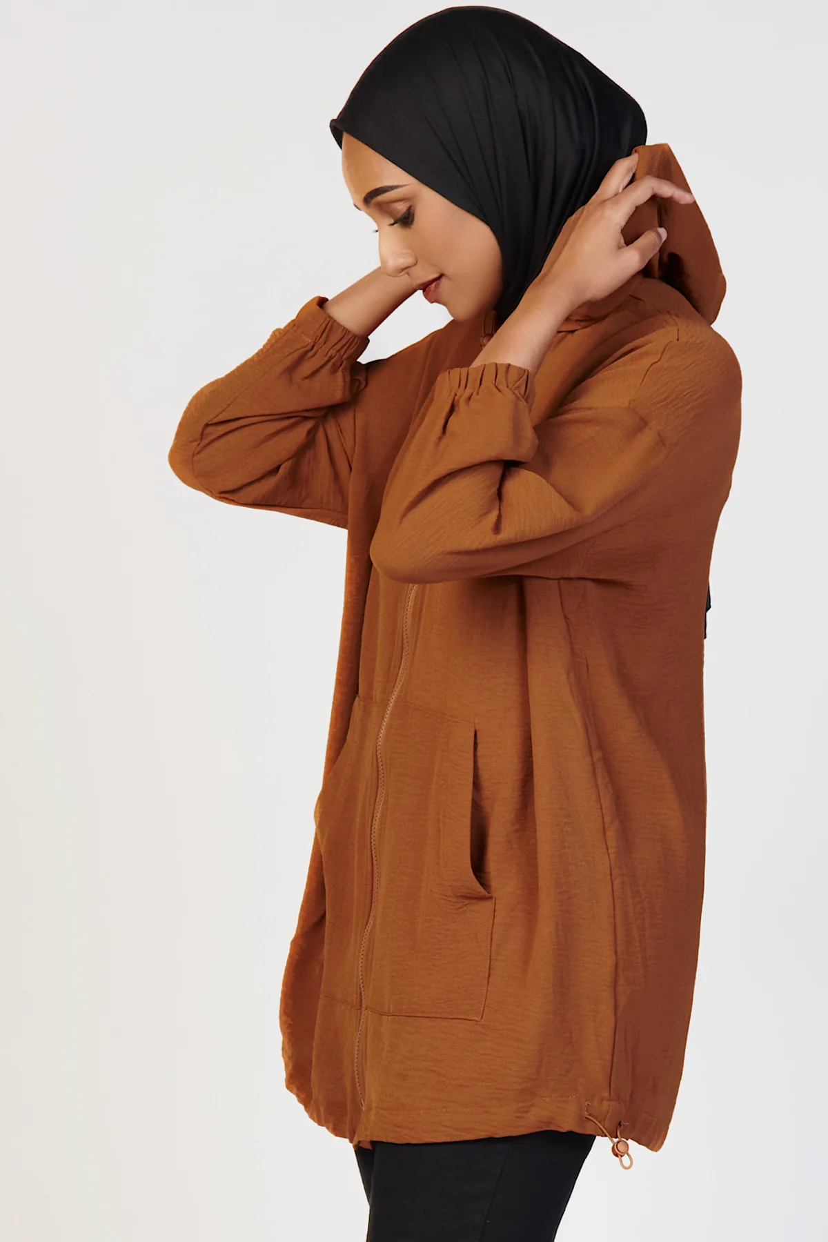Light Zip Up Hoodie- Brown - Image 3